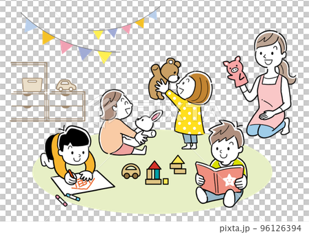 Vector illustration material: Children spending time in kindergarten and nursery school and a nursery teacher 96126394