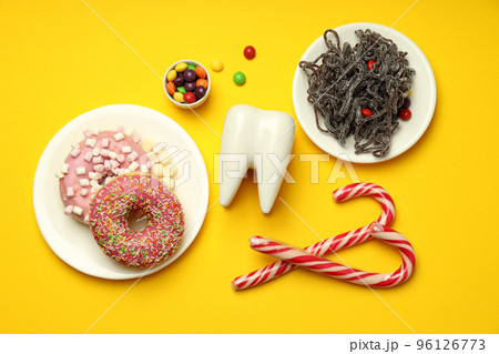 Concept of food bad for teeth, dental care concept Concept of food bad for teeth, dental care concept 96126773