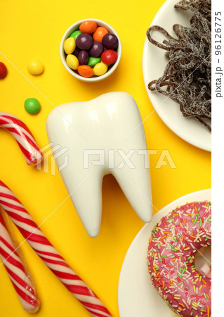 Concept of food bad for teeth, dental care concept Concept of food bad for teeth, dental care concept 96126775