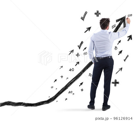Businessman draws positive statistics of his company. Concept of success Businessman draws positive statistics of his company. Concept of success 96126914