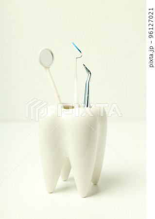 Concept of dental care or tooth care on white table Concept of dental care or tooth care on white table 96127021