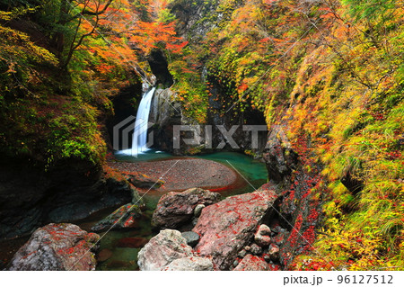 【徳島県】最盛期の大釜の滝の紅葉 96127512