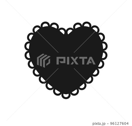 Scalloped edge heart shape. Simple heart scalloped border. Fabric laces silhouette frame. Repeat cute vintage frill ornament. Texture ribbon. Vector illustration isolated on white background 96127604