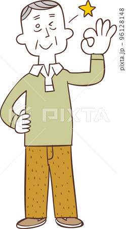 OKのサインを示す中高年の男性の全身 OKのサインを示す中高年の男性の全身 96128148