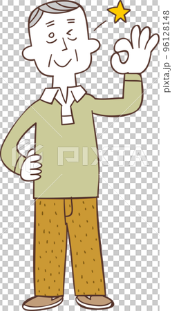 OKのサインを示す中高年の男性の全身 OKのサインを示す中高年の男性の全身 96128148