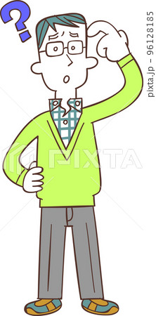 疑問を持つメガネをかけた男性の全身 疑問を持つメガネをかけた男性の全身 96128185