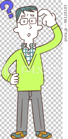 疑問を持つメガネをかけた男性の全身 疑問を持つメガネをかけた男性の全身 96128185