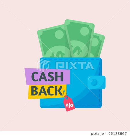 Money wallet with dollars. Cash back service. Save savings. 96128667