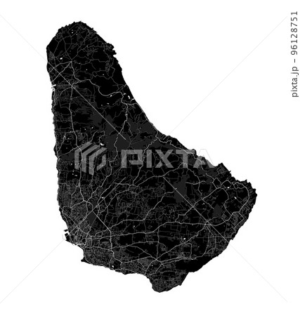 Black Barbados map, Caribbean island country. Detailed map with coastline, cities and roads. Black Barbados map, Caribbean island country. Detailed map with coastline, cities and roads. 96128751