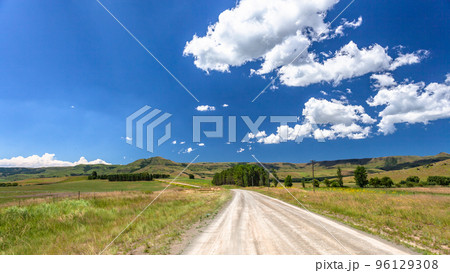 Farm Dirt Road Summer Blue Sky Landscape 96129308