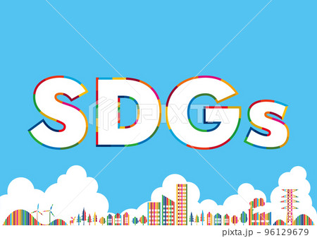 SDGs17色の背景素材とロゴ　街並み　青空 96129679