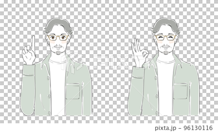 Fashionable men in their 50s Multiple patterns pointing OK Fashionable men in their 50s Multiple patterns pointing OK 96130116