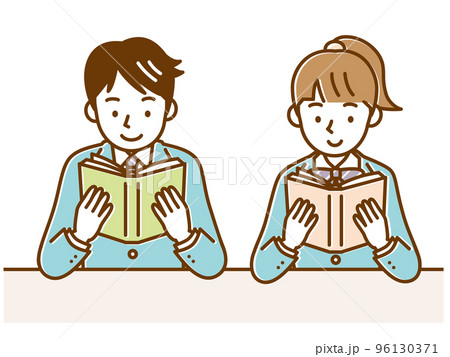 制服を着た本を読む男女の学生_セット 96130371