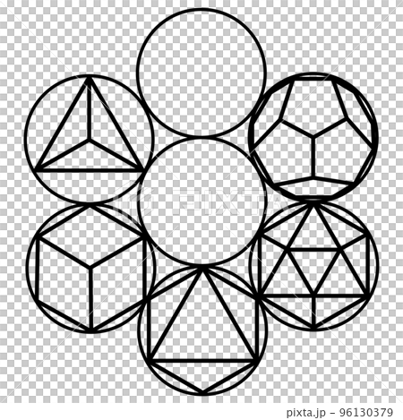 プラトン立体の図解、七曜紋のシンプルな線画 プラトン立体の図解、七曜紋のシンプルな線画 96130379