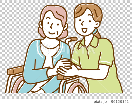 Smiling caregiver and senior woman holding hands 96130541