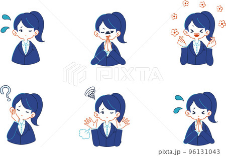 スーツ姿の人物の様々な表情のイラストセット 96131043