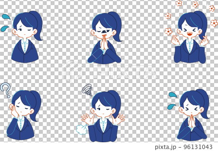スーツ姿の人物の様々な表情のイラストセット 96131043