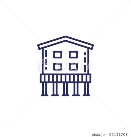 Stilt house line icon, building on stilts Stilt house line icon, building on stilts 96131703