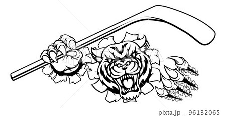 Tiger Ice Hockey Player Animal Sports Mascot Tiger Ice Hockey Player Animal Sports Mascot 96132065