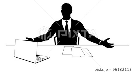 Business Suit Man Silhouette at Work Desk 96132113