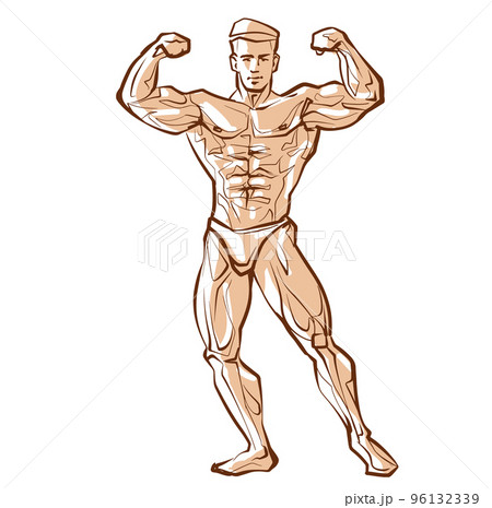 Fitness men posing. Muscular man stands, rippling athlete, sprinter. Vector drawing Fitness men posing. Muscular man stands, rippling athlete, sprinter. Vector drawing 96132339