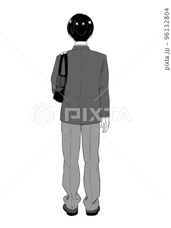 カバンを持つ男子高生　後ろ姿　モノクロ 96132804