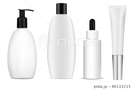 Cosmetic product bottle set, realistic vector template 96133215