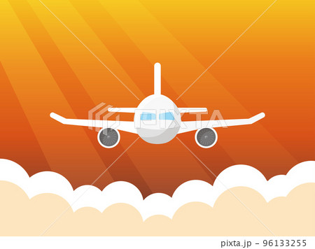 夕焼け空と飛行機と太陽の光 夕焼け空と飛行機と太陽の光 96133255