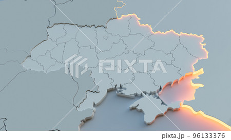 Tension between Ukraine and Russia. Conceptual map of state borders. 3D rendering Tension between Ukraine and Russia. Conceptual map of state borders. 3D rendering 96133376