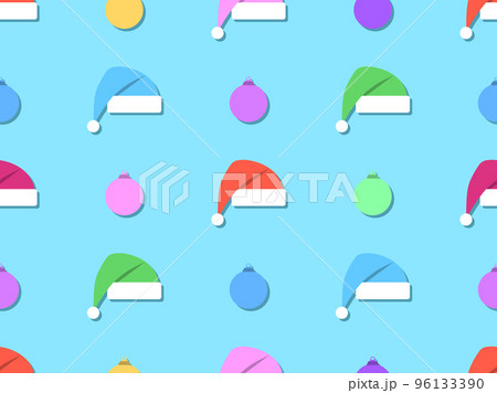 Seamless pattern with Christmas balls and Santa hat. Xmas hat and Christmas tree decoration. Design for printing on promotional materials, wrapping paper and banners. Vector illustration 96133390