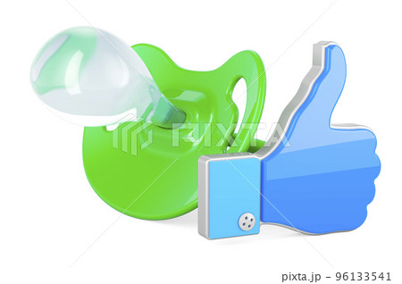 Baby pacifier with like icon. 3D rendering Baby pacifier with like icon. 3D rendering 96133541
