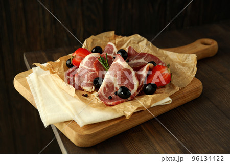 Concept of delicious Spanish cuisine - jamon meat 96134422