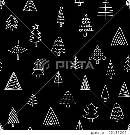 Seamless doodle Christmas tree pattern 96135205
