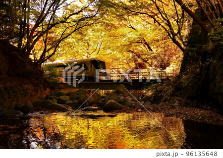 紅葉の渓流を眺めつつ奥鬼怒路を行く…龍王峡駅にて『特急リバティ会津』500系 96135648