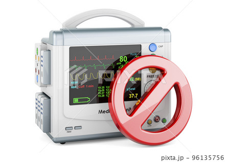 Medical monitor with prohibition sign, 3D rendering Medical monitor with prohibition sign, 3D rendering 96135756