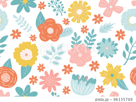 花と葉っぱのシームレスパターン 96135789
