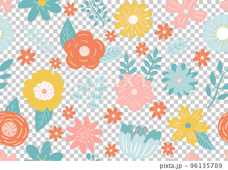 花と葉っぱのシームレスパターン 96135789