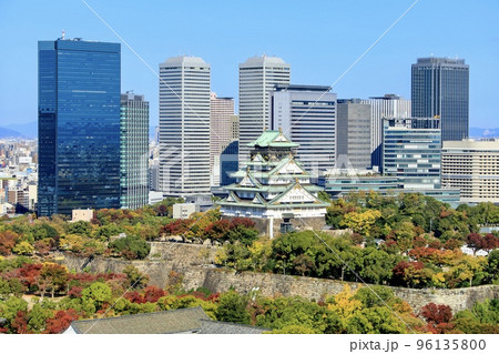 大阪府大阪市 大阪城公園と大阪ビジネスパークの全景 大阪府大阪市 大阪城公園と大阪ビジネスパークの全景 96135800