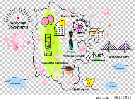 橫濱春季旅遊景點簡單線描圖 96135952