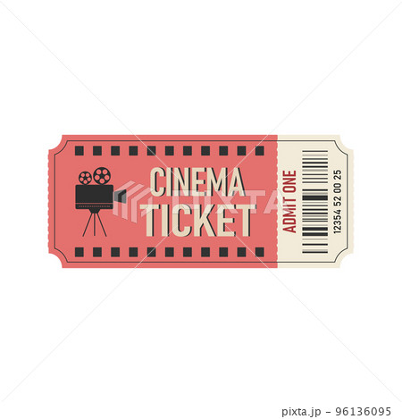 Cinema ticket template. Horizontal cinema ticket with barcode.Vector design element 96136095