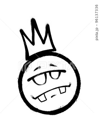 Graffiti emoticon with crown. Smiling face painted spray paint. Vector illustration Graffiti emoticon with crown. Smiling face painted spray paint. Vector illustration 96137336