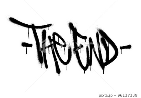 Sprayed the end font graffiti with overspray in black over white. Vector illustration. 96137339