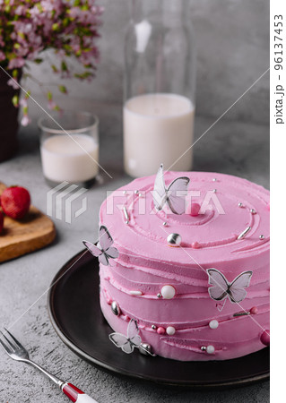 pink cake decoration in the form of butterflies pink cake decoration in the form of butterflies 96137453