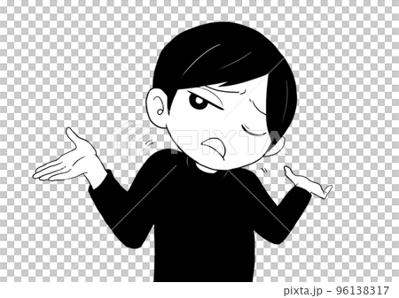 An amazed man with both hands raised monochrome 96138317