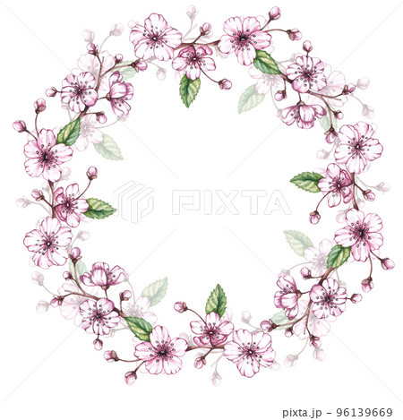 Watercolor cherry frame on a white background Watercolor cherry frame on a white background 96139669