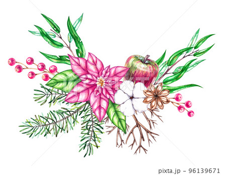 Watercolor Christmas bouquet on a white background Watercolor Christmas bouquet on a white background 96139671