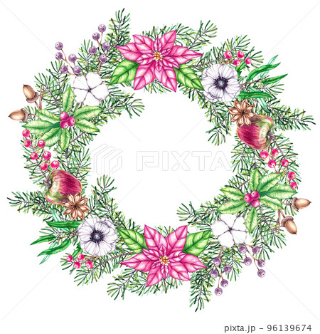 Watercolor Christmas wreat on a white background Watercolor Christmas wreat on a white background 96139674