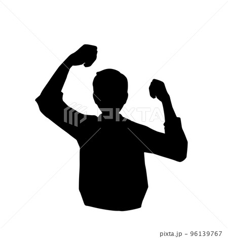 拳を振り上げる男性のシルエットイラスト　黒 96139767