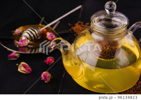 green tea in a beautiful glass pot green tea in a beautiful glass pot 96139823