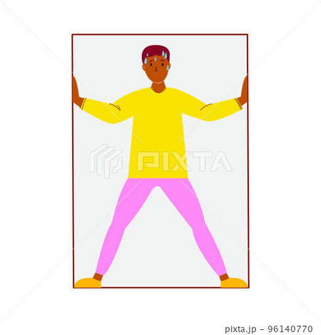Afro American Boy suffering from claustrophobia, human fear concept vector Illustration on a white background. 96140770
